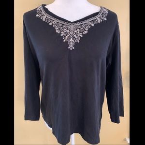 Black Embroidered Top by Nine West. XXL
